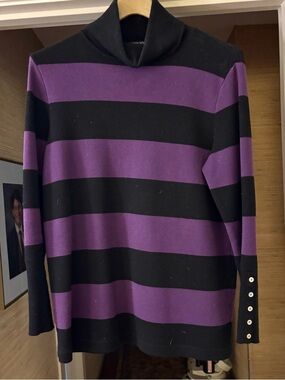 Ballin’s Striped Purple and Black Turtleneck Sweater with Button Cuffs